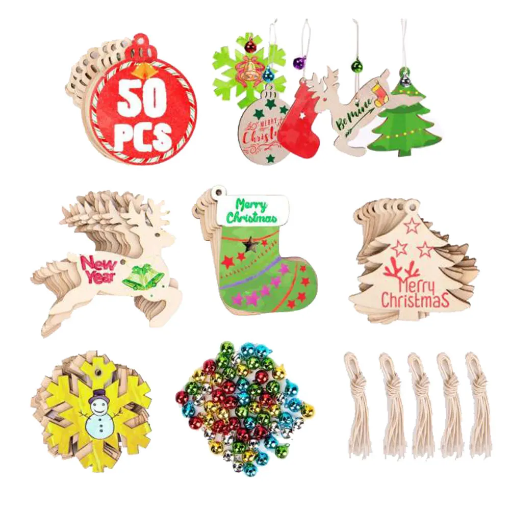 

50 шт. Рождественский деревянный кулон Рождественская елка висячие украшения натуральный деревянный DIY ремесла домашнее рождественское укр...