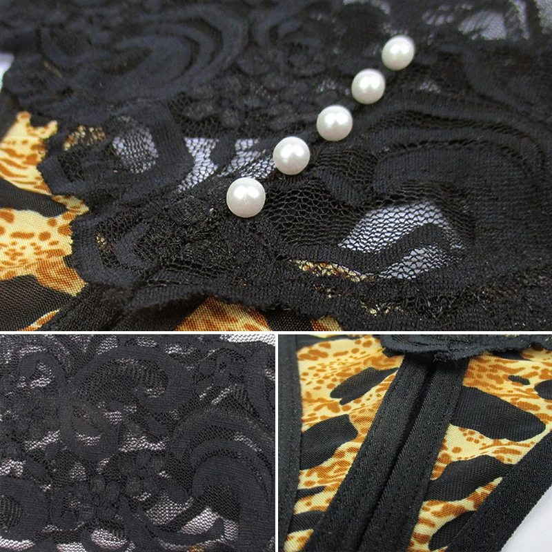 

Women Sexy Lace Underpant Open Crotch Thong Wild Temptation Leopard Print Erotic Panties Pearl Decoration Low Waist Briefs