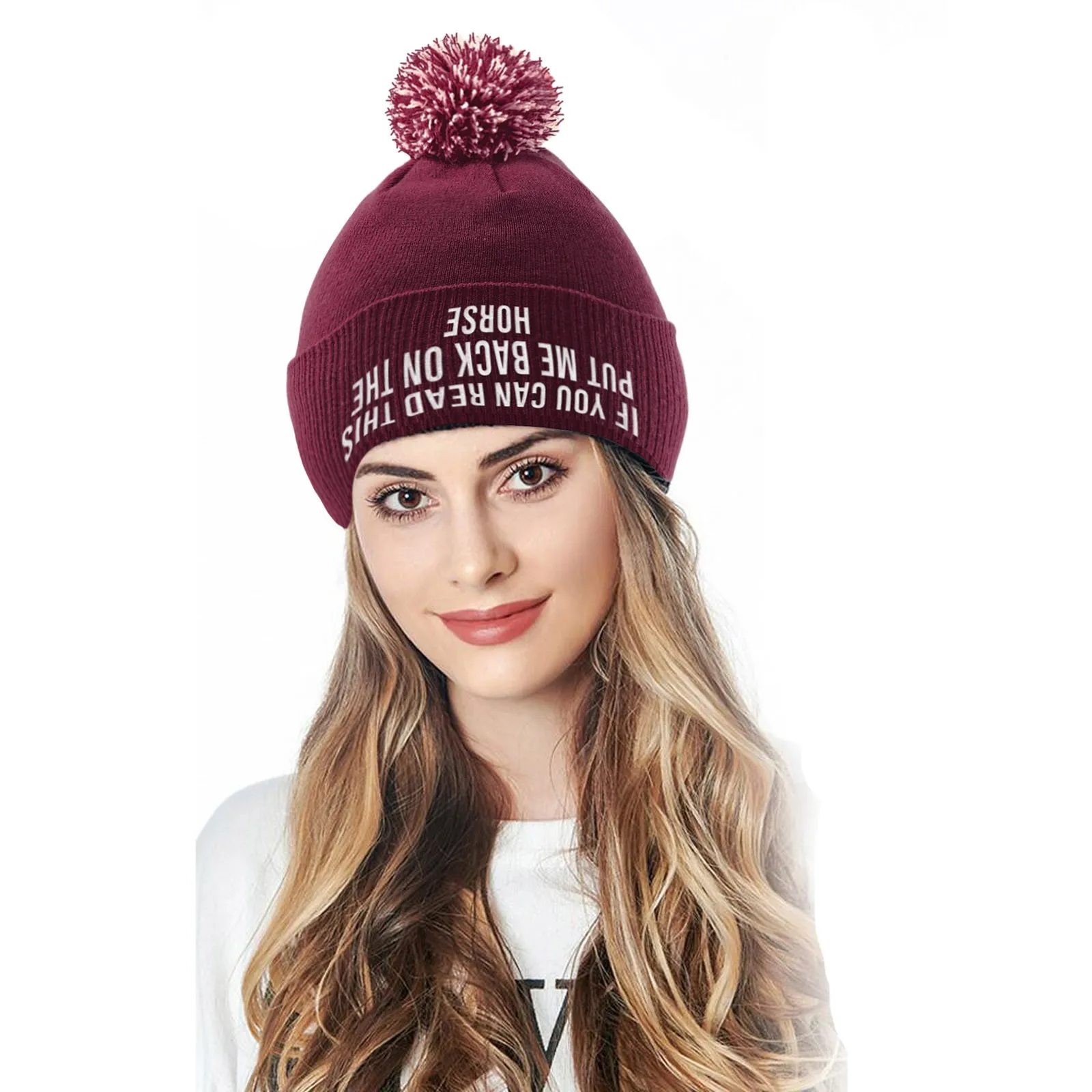 

Womens Winter No Eaves Hairball Knitted Hat Warm Ear Protection Woolen Hat
