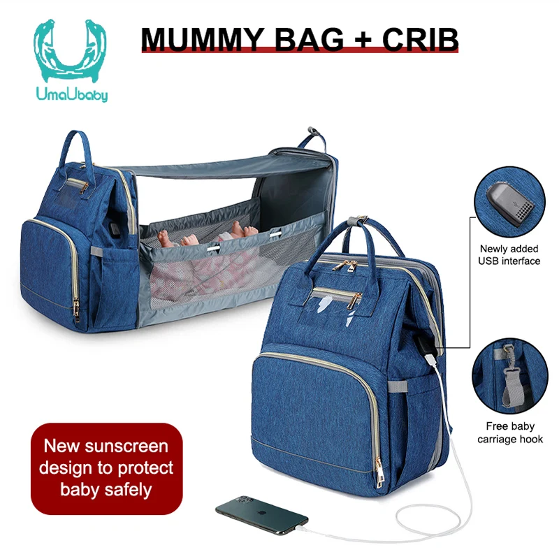 Фото Umaubaby предварительно дизайнерские сумки для детских подгузников мам USB рюкзак
