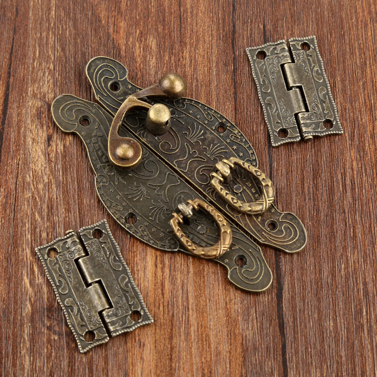 

2Pcs Antique Bronze Cabinet Hinges +Jewelry Wooden Box Case Toggle Hasp Latch Furniture Accessories Vintage Hardware