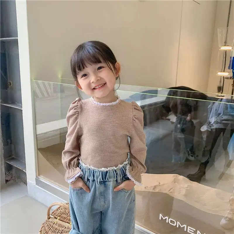 

Girl Wool Sweater Underwear Tops 2021 Puff Sleeve Thicken Warm Winter Autumn Knitting Pullover Outdoor Kids Baby Children Clothi