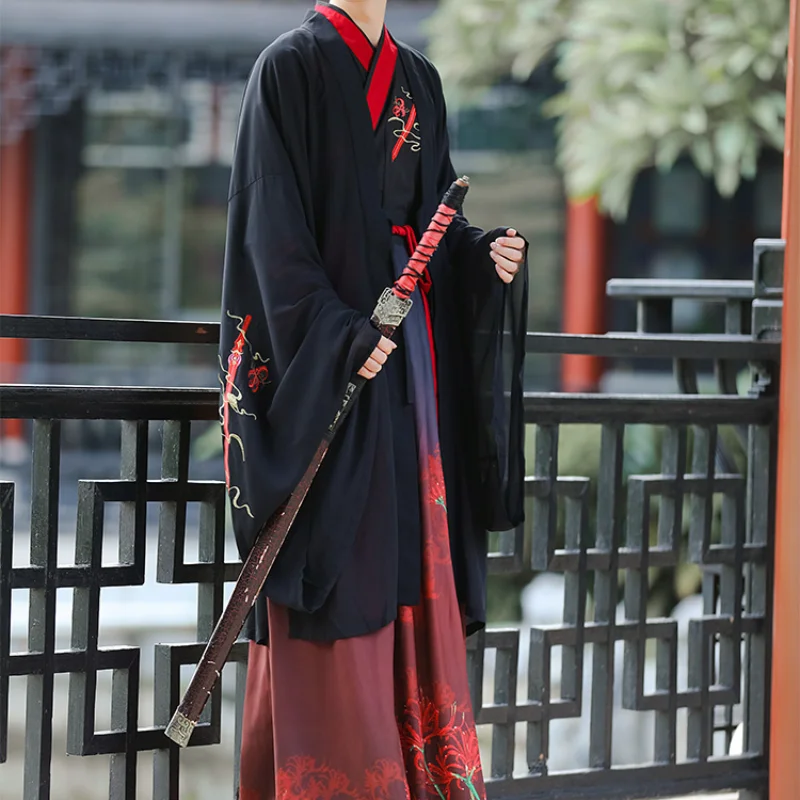 Мужская черная одежда династии Тан в стиле древнего китайского ханьфу для