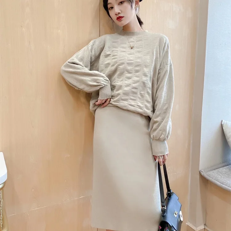 

Temperament pure color fashion sweater two-piece set Q210