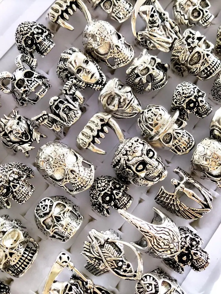50pcs Skull Mix Ring Men's Gothic 316L Stainless Steel Rings Biker Rock Jewerly 
