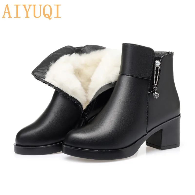 

AIYUQI Women Winter Boots Shoes 2021 New Genuine Leather Women Short Boots Big Size 41 42 43 Ankle Boots For Women Black