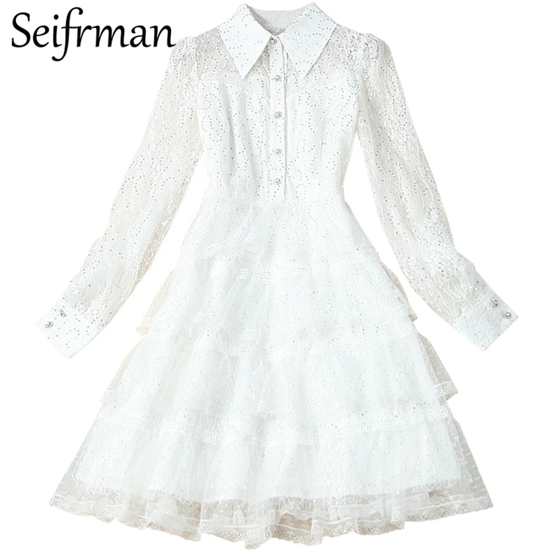 

Seifrmann Women Fashion Spring DesignerParty A-Line Dress Gorgeous Sequined High Waist Elegant Slim Ladies Midi Dresses 2021