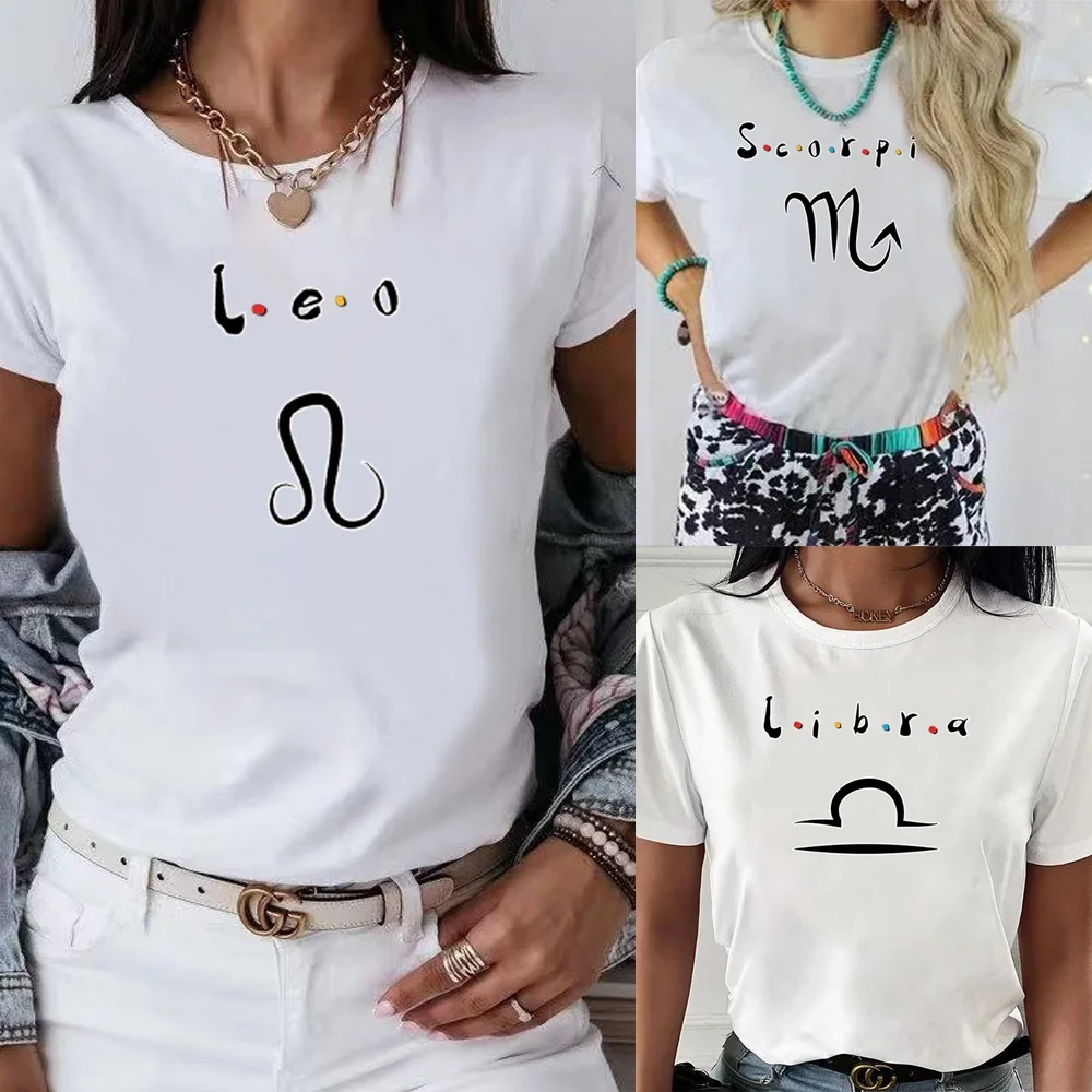 

Women T-shirt Clothing Short Sleeve Casual 90s Constellation Printed Fashion O-neck Tee Top Female Graphic T-shirt Streetwear