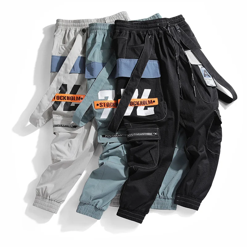 

Hip Hop Joggers Cargo Pants Men 2021 New Autumn Harem Pants Multi-Pocket Ribbons Man Sweatpants Streetwear Casual Mens Trousers