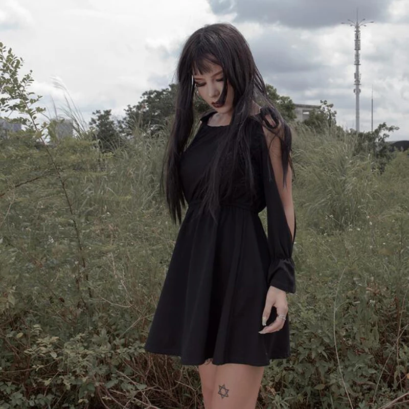 Готическое мини платье для женщин весна 2020 повседневное с открытыми плечами