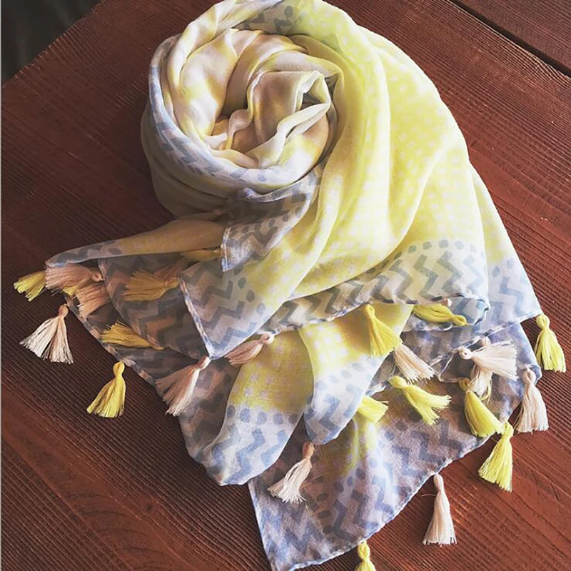

Lady Style Silk Scarf Two Color Patchwork Shawls And Wraps Korean Style Fashion Tassel Cotton Women Scarf Winter New