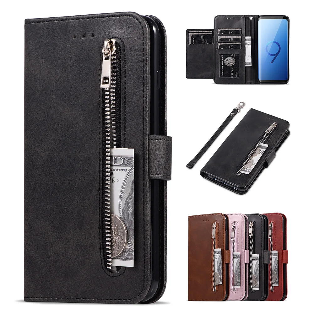 LAPOPNUT Магнитный кожаный чехол бумажник на молнии с пряжкой для Samsung Galaxy J6 Plus J5 J4 J3 A8