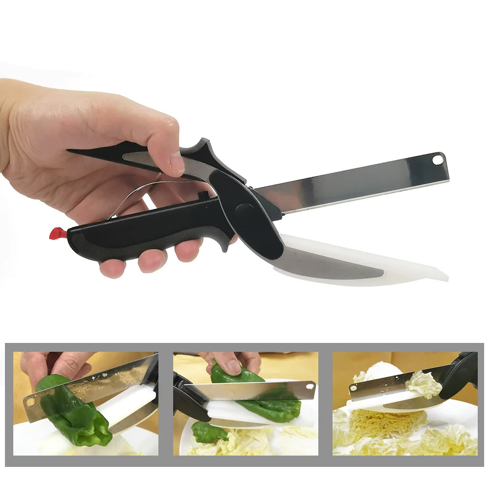 

Kitchen Food Cutter Chopper Stainless Steel Clever with Cutting Board Multipurpose Food ScissorsEasy Cutting in Your Daily Using