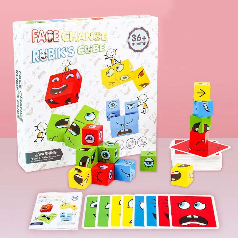 

Wooden Emotion Change Puzzle Face Change Rubik's Cube Creative Facial Expression Blocks Children's Kids Early Education Toy