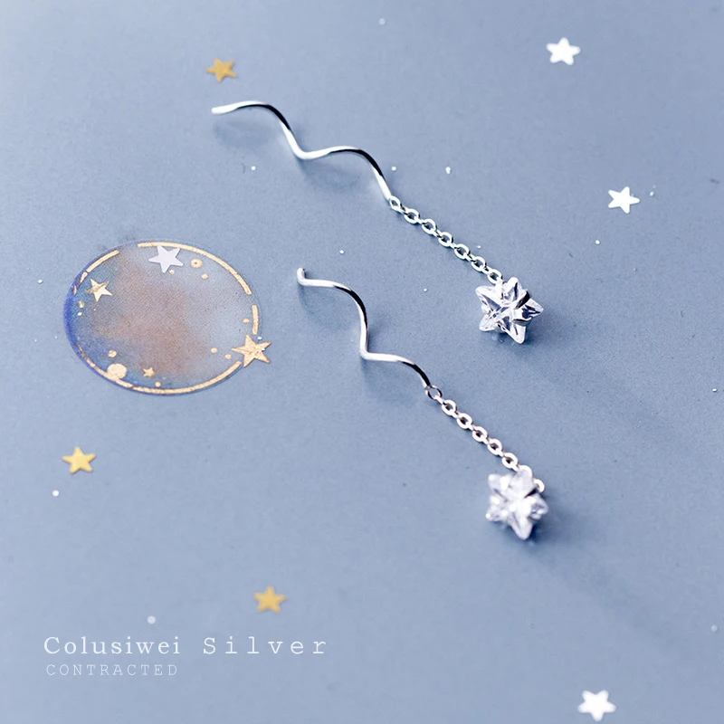 Colusiwei Ослепительная звезда серьги с длинными цепочками для женщин прозрачный CZ