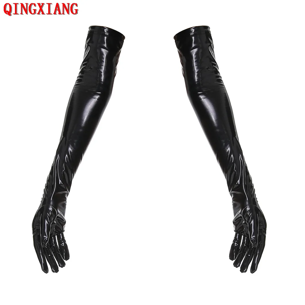 

2021 M XL Sexy Women Hip Hop Long Bright PU Gloves To Opera Black Red Faux Leather Punk Street Dance Gloves Costume Accessory