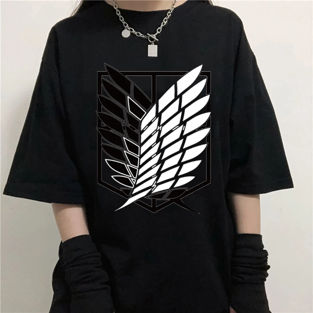 

Футболка с принтом аниме «атака на Титанов», свободная, хлопковая, черная, с коротким рукавом, 2021