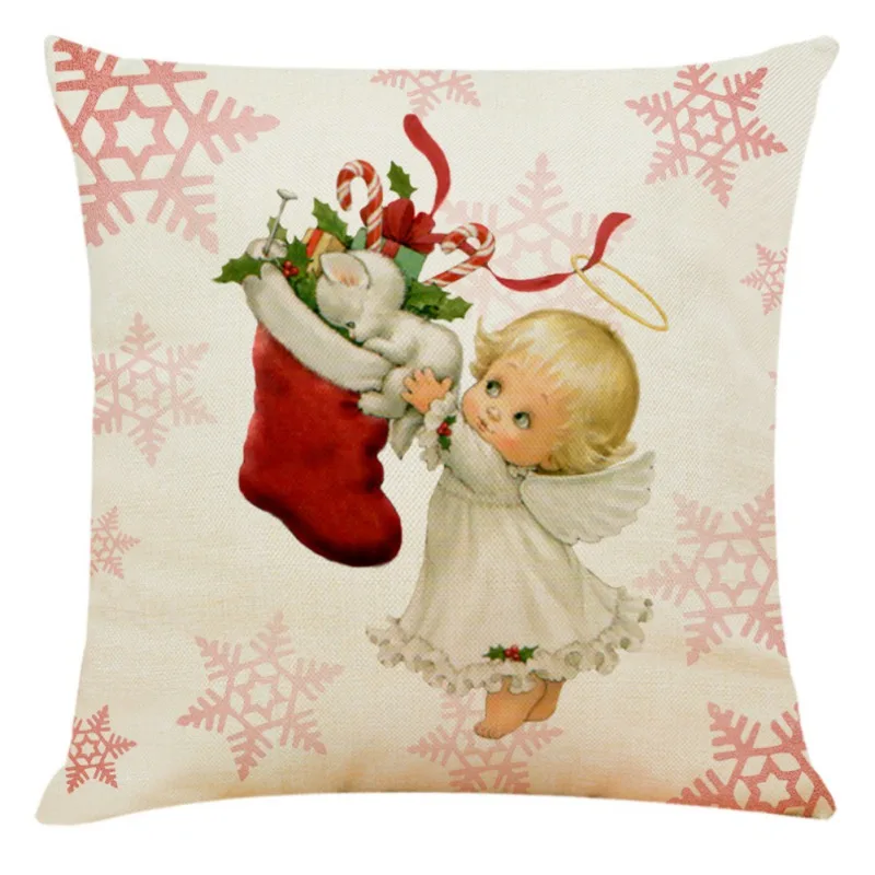 Cute Cartoon Linen Christmas Santa Claus Elk Throw Pillow Case Cover 45x45cm Merry Christmas Decorative Pillowcases