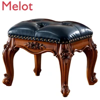 american stool solid wood sofa chair living room square stool european art carved leather stool coffee table stool shoe bench