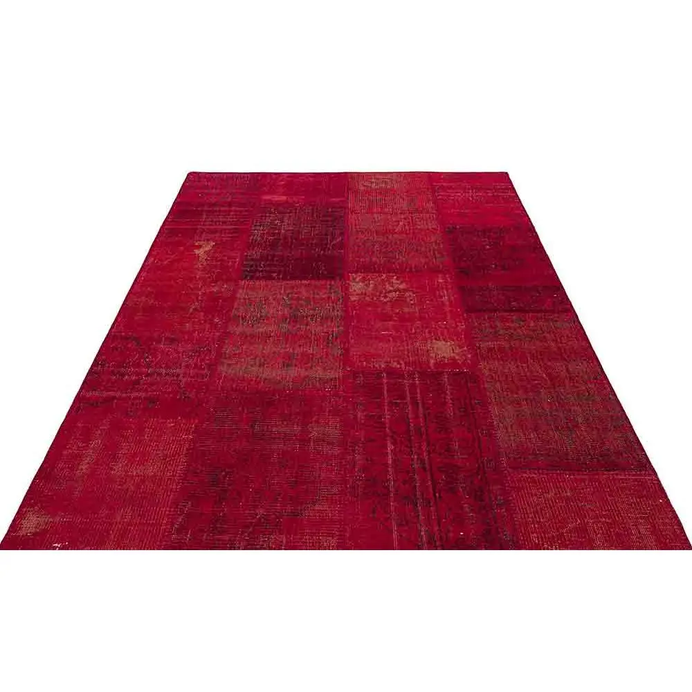 

Red Handmade Carpet, Anatolian Design Patchwork Rug, Unique Carpet Decorative Rug 4030