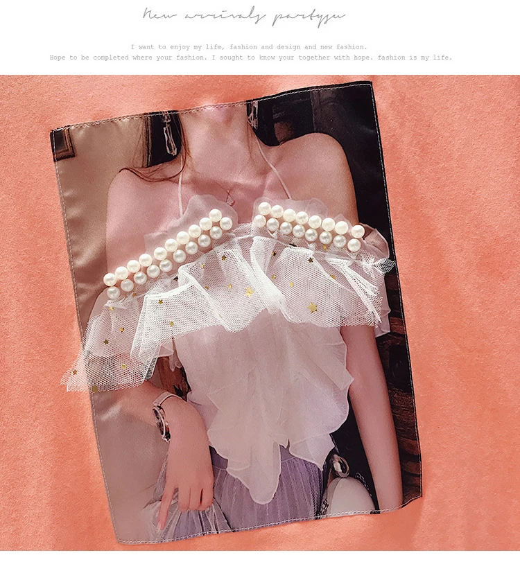 Женская футболка без бретелек с аппликацией гофрированная отделка расшитая