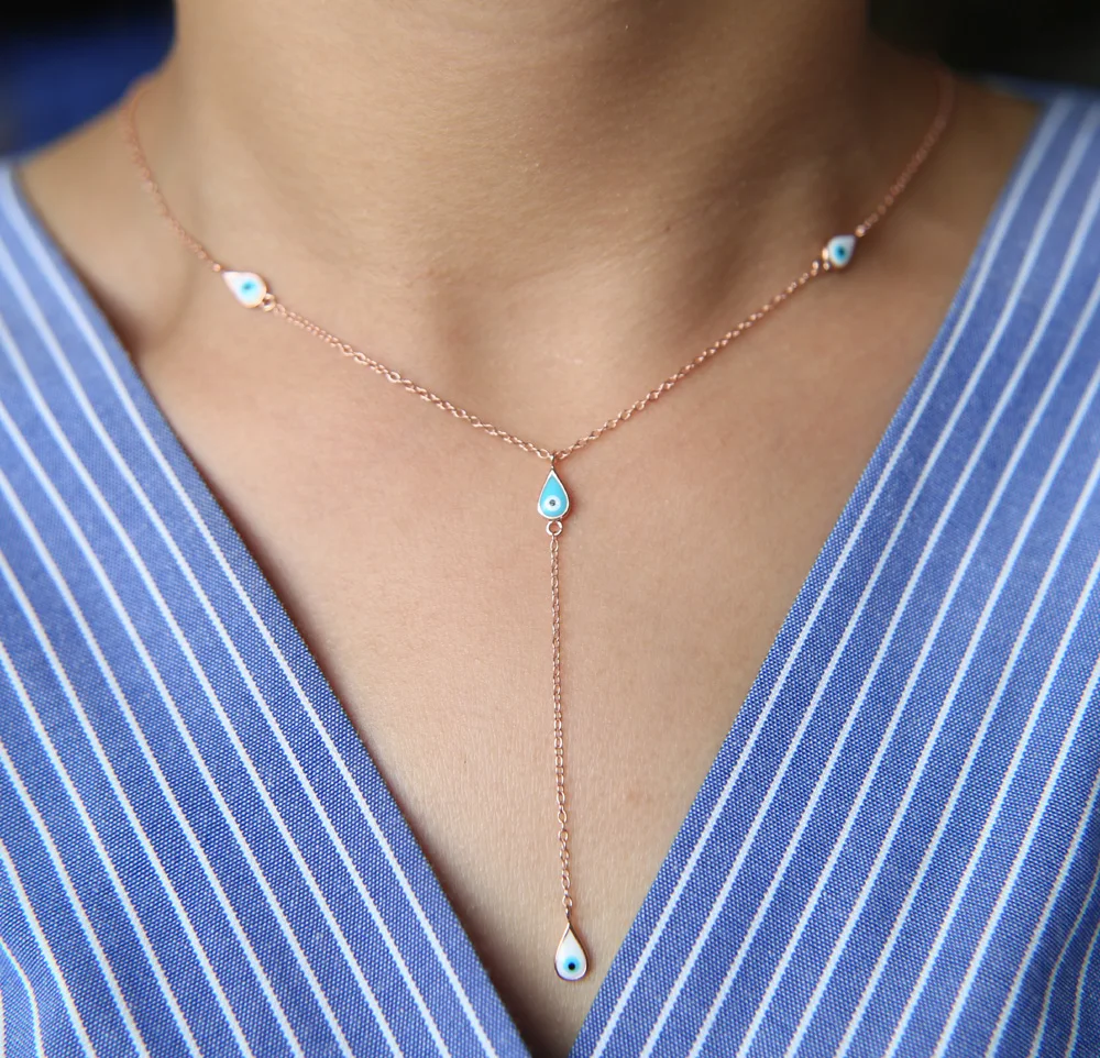 Y образное ожерелье с сине белой эмалью очаровательное ювелирное изделие из 100%