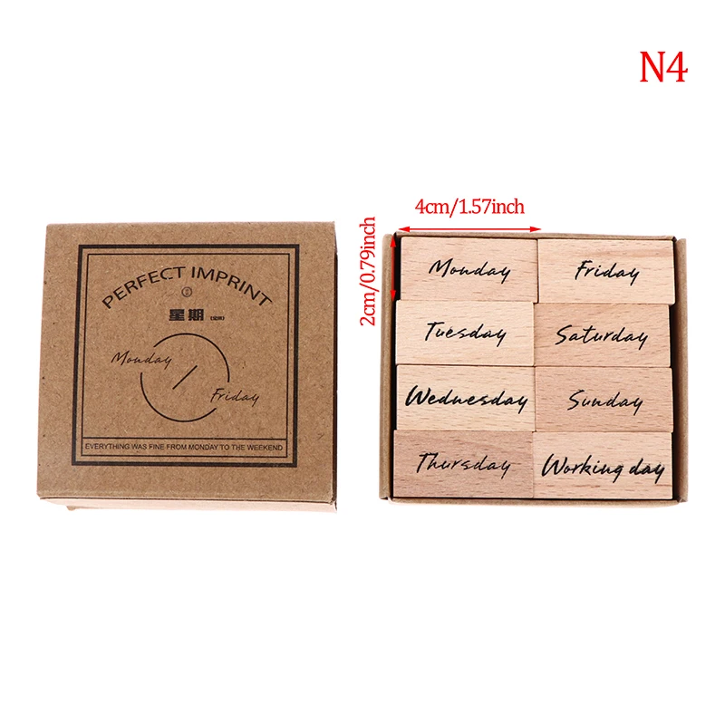 

New 1SET DIY Vintage Month Week Stamp Basic Function Series Digital Symbol Stamp Wooden