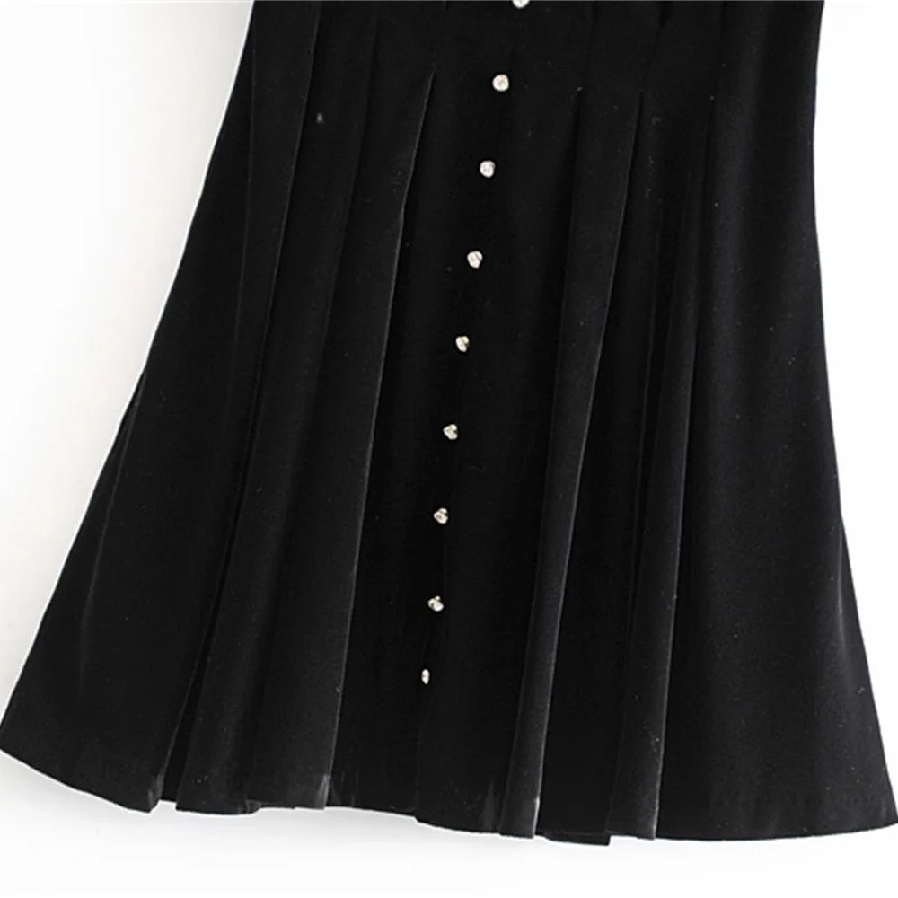 

New Fashion V-collar Short Sleeve Single-row Button Velvet Short Dress for Autumn Women in 2021