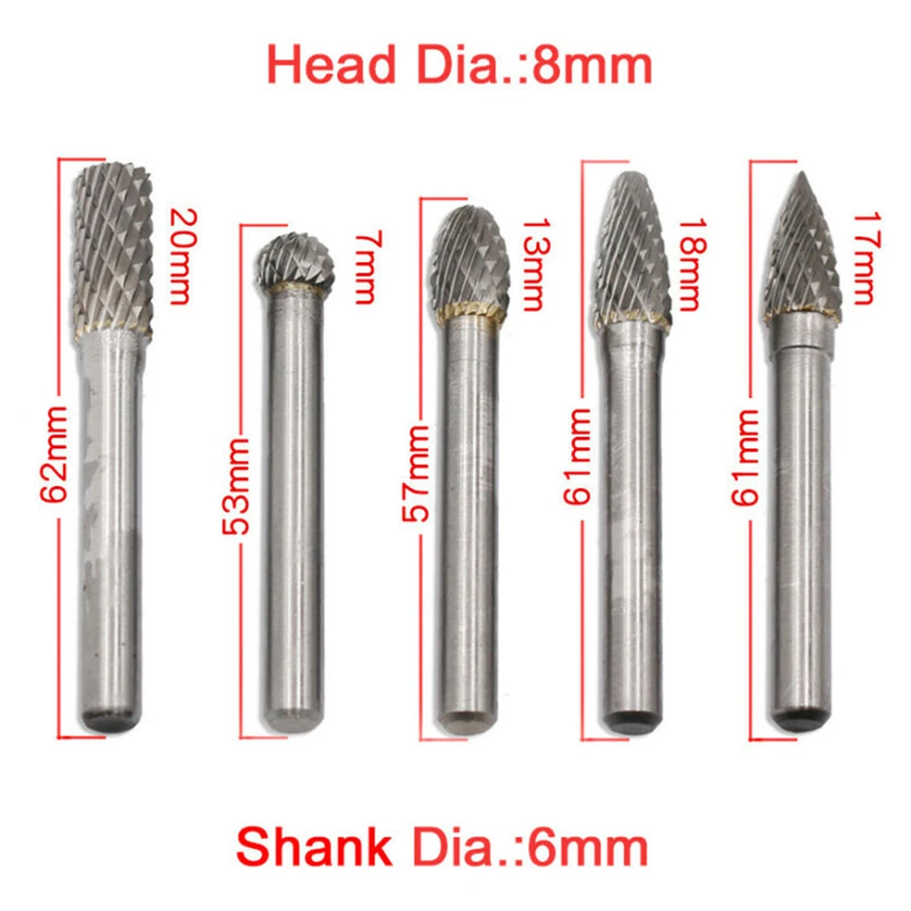 

5 Pcs Tungsten Carbide Rotary Point Burr Drill Bits Die Grinder Shank Tools Set