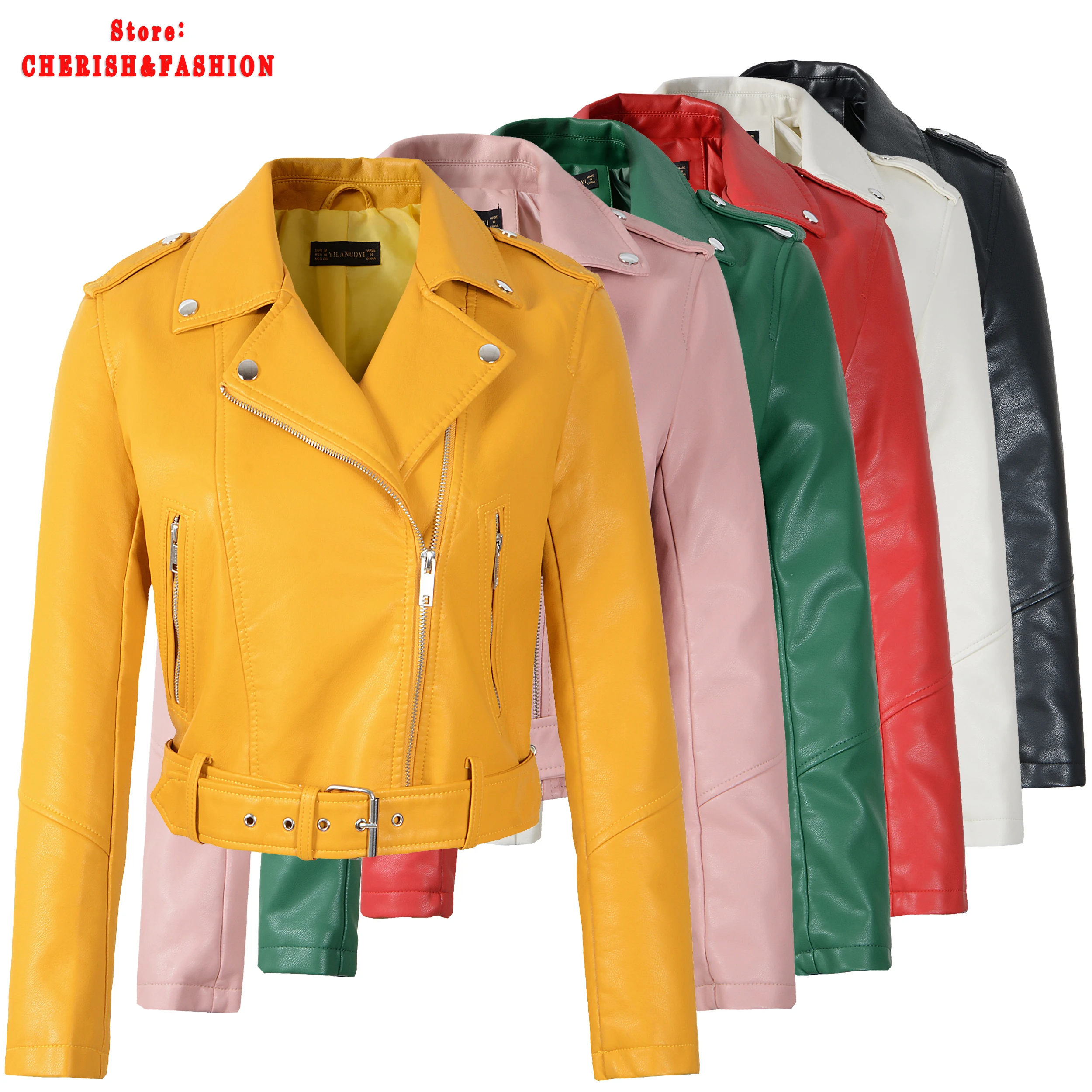 

New Arrival brand Winter Autumn Green Motorcycle leather jackets yellow leather jacket women leather coat slim PU jacket Leather