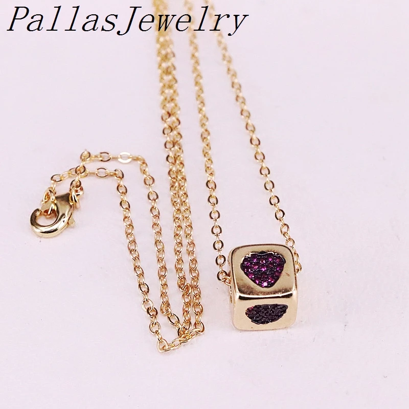 

10Pcs CZ Micro pave Heart bead charm pendant necklace Gold Color link chain necklace Wholesale