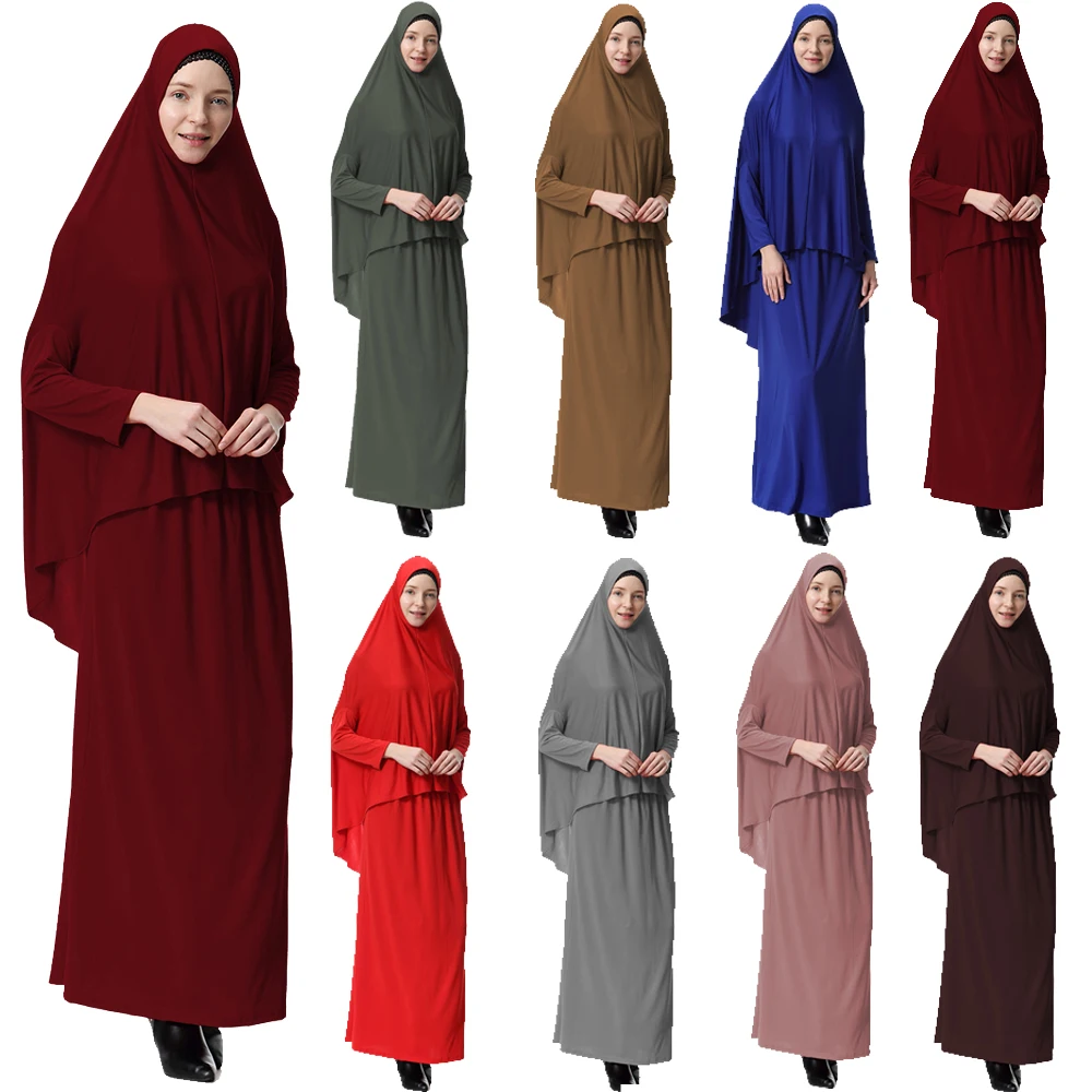 Женское платье из 2 предметов, мусульманский молитвенный комплект, хиджаб в хиджабе, хиджаб, верхняя юбка, одежда для мусульманской молитвы, ...