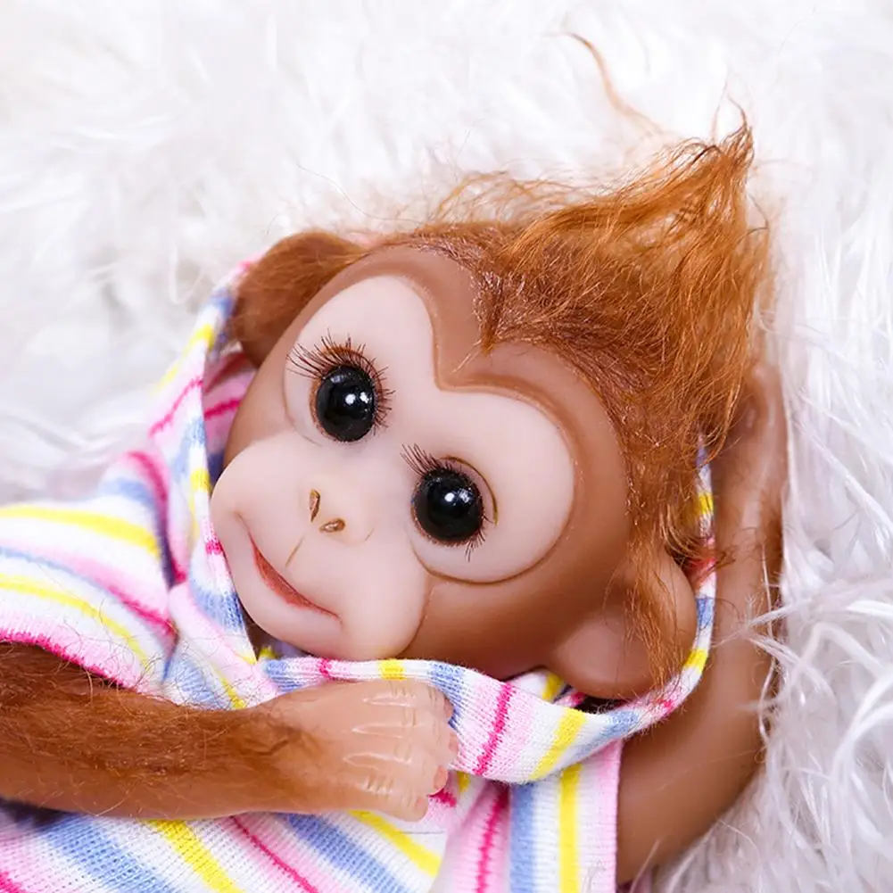 

20cm Mini Monkey Baby Twin Very Soft Flexible Silicone Reborn Doll Collecible Art Doll Detailed Hand Made Lifelike