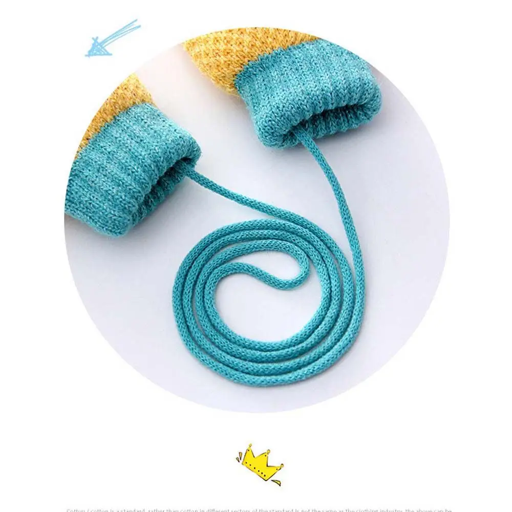 Winter Baby Boys Girls Knitted Gloves Warm Full Finger Mittens Gloves with Rope For Children Toddler Kids 2-4Years images - 6