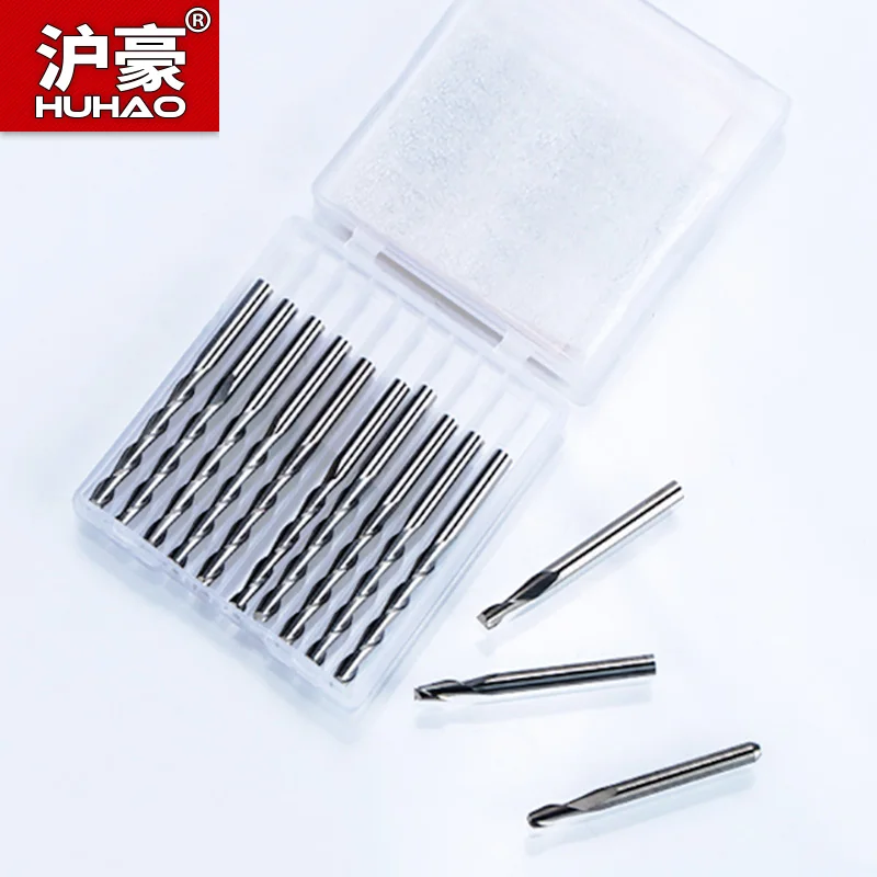 

HUHAO 10pcs 3.175 1/8 Shank 2 Flute Spiral Milling Cutter CNC End Mill Wood Router Bit Tungsten Carbide Tool Endmill