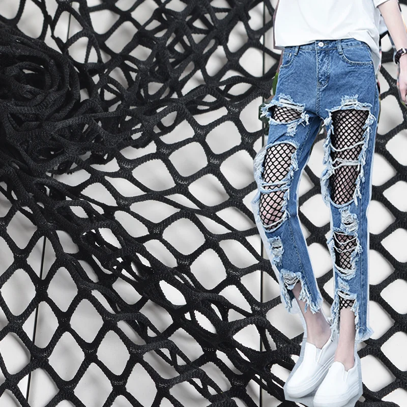 

Black Net Fabric Classic Honeycomb Mesh Fabric Multifunction For Jeans Knit Lining Apparel Cloth High quality DIY Elastic Fabric