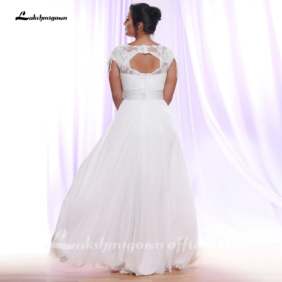 

Cheap Sexy Plus Size Wedding Dresses Cap Sleeve V-neck Applique Chiffon Wedding Gowns Vestido De Novia