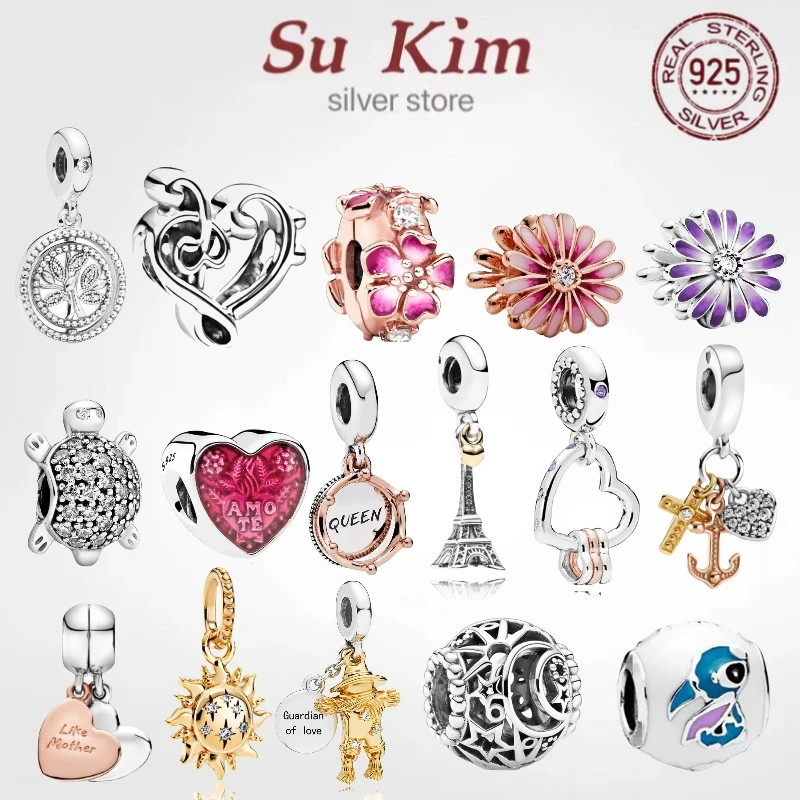 

2021 Fit Original Pan Charms Bracelet 925 Sterling Silver Zircon love flower charm bead For Women DIY Jewelry