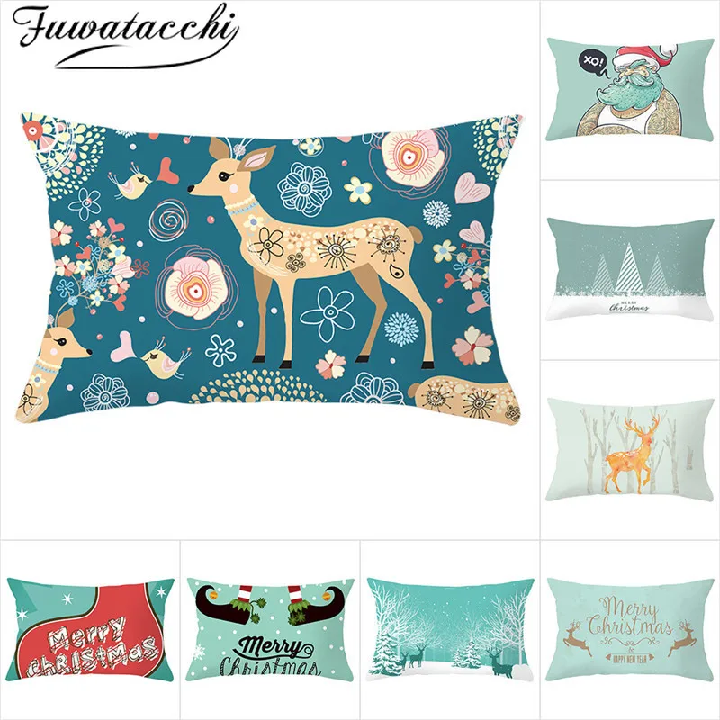 Рождественские наволочки Fuwatacchi с принтом оленя декоративные для диванных