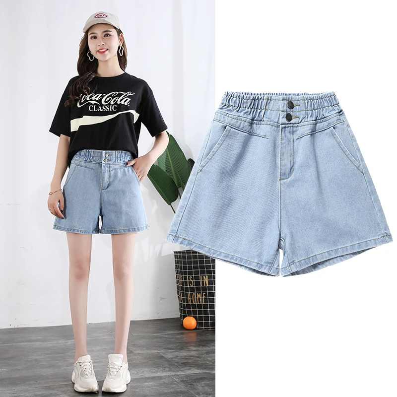 

2020 джинсовые шорты новые женские летние с высокой талией двубортные свободные шоу тонкие эластичные талии джокер широкие ноги горячие брюк...