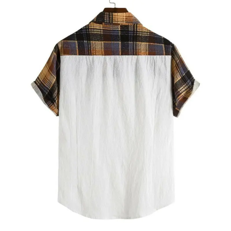 

Mens Short Sleeve T Shirts Summer Beach Patchwork Botton Up Loose Casual Tops
