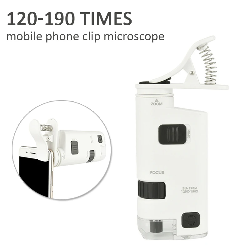 120-190X Adjustable Microscope Universal Portabl Mobile Clip-type Cellphone Microscope Cell Phone Magnifier Camera With LED Lamp