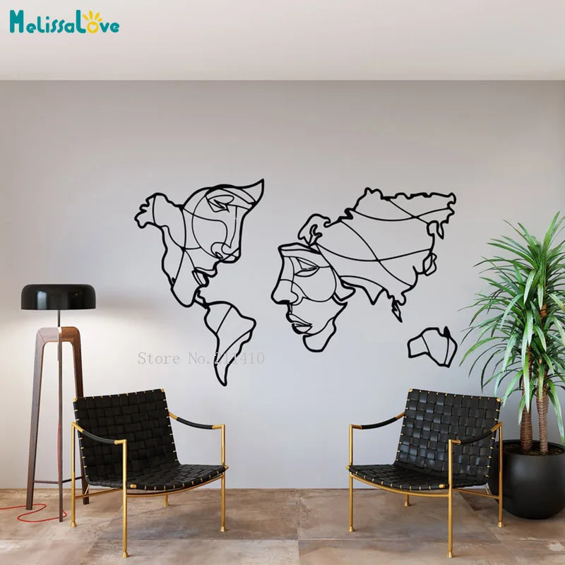 

Character Art Abstract World Map Wall Decal Geometric Travel Home Living Room Decoration Removable Stickers YT6472