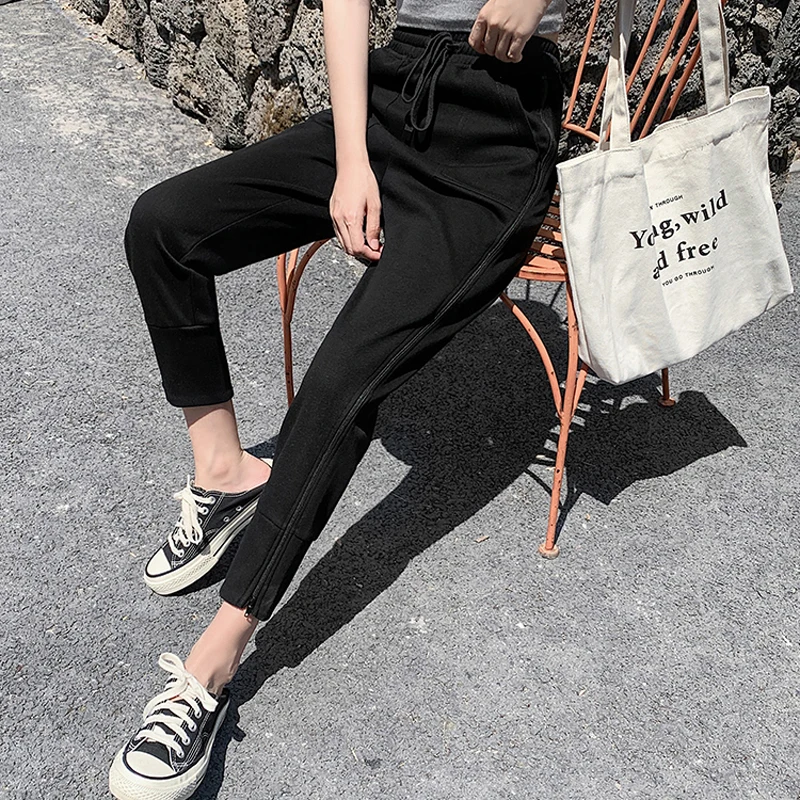 

Women Jogger Pants Fashion 2021 New Spring And Autumn Female Ankle-Length Pants Pocket Zipper Student Black Gray Purple N62