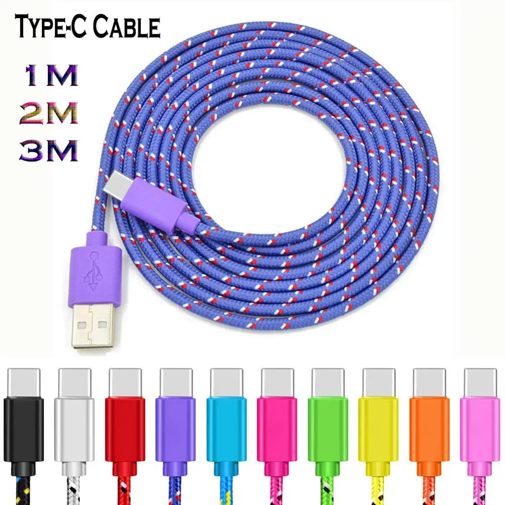 Fast Charging Nylon Weave Type C Cable 1/2/3m For Samsung Galaxy S10 S9 S8 Plus Type-c Data for Xiaomi Redmi Note 7 MI 9 8 | Мобильные
