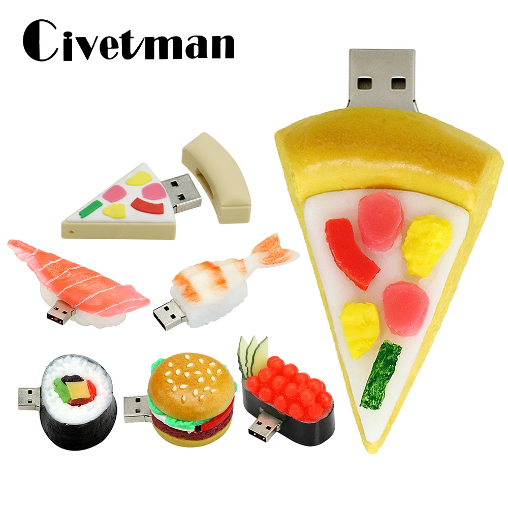 

Cartoon Hambugar 256GB Pen Drive 8GB 16GB 32GB 64GB Bulk Usb Flash Drive Pizza Sushi Shape USB 2.0 Memoria Stick 128GB Pendrive