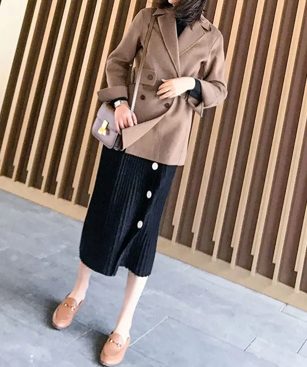 Осенне-зимние эластичные юбки с высокой талией для женщин s Faldas Mujer Moda Jupe вязаные плиссированные юбки женские тонкие юбки на пуговицах