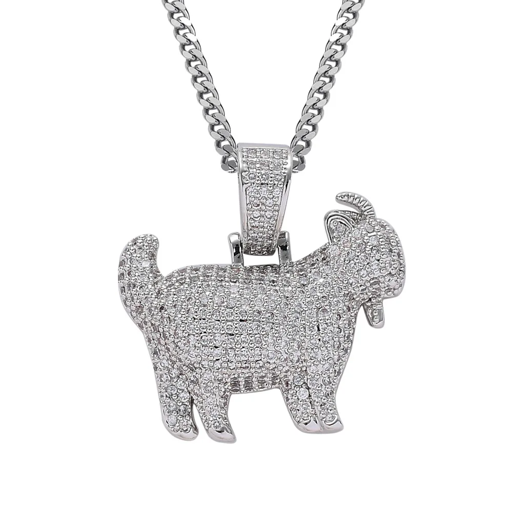 

New Shiny Trendy Goat Animal Pendant Necklace Charms For Men Women Gold Silver Color Cubic Zircon Hip Hop Jewelry Gifts