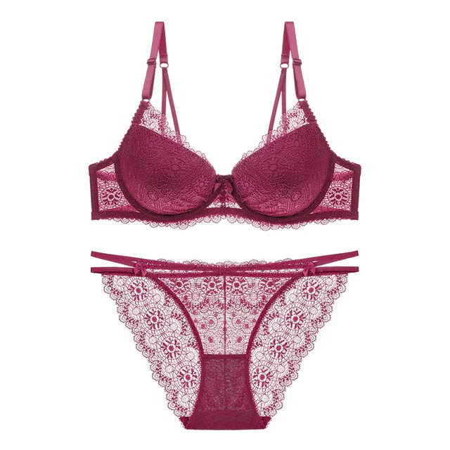 

OranriTing Brand New Intimates Lace Push Up Bra Briefs Deep V-neck Sexy Lingerie Set Women Underwear Bra And Panty ABC Cup
