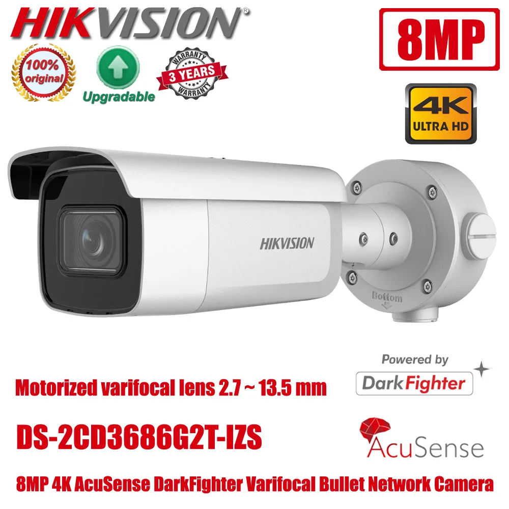 

Hikvision DS-2CD3686G2T-IZS 4K 8MP IP67 IK10 DarkFighter AcuSense Motorized Varifocal Lens Outdoor Bullet CCTV Network IP Camera